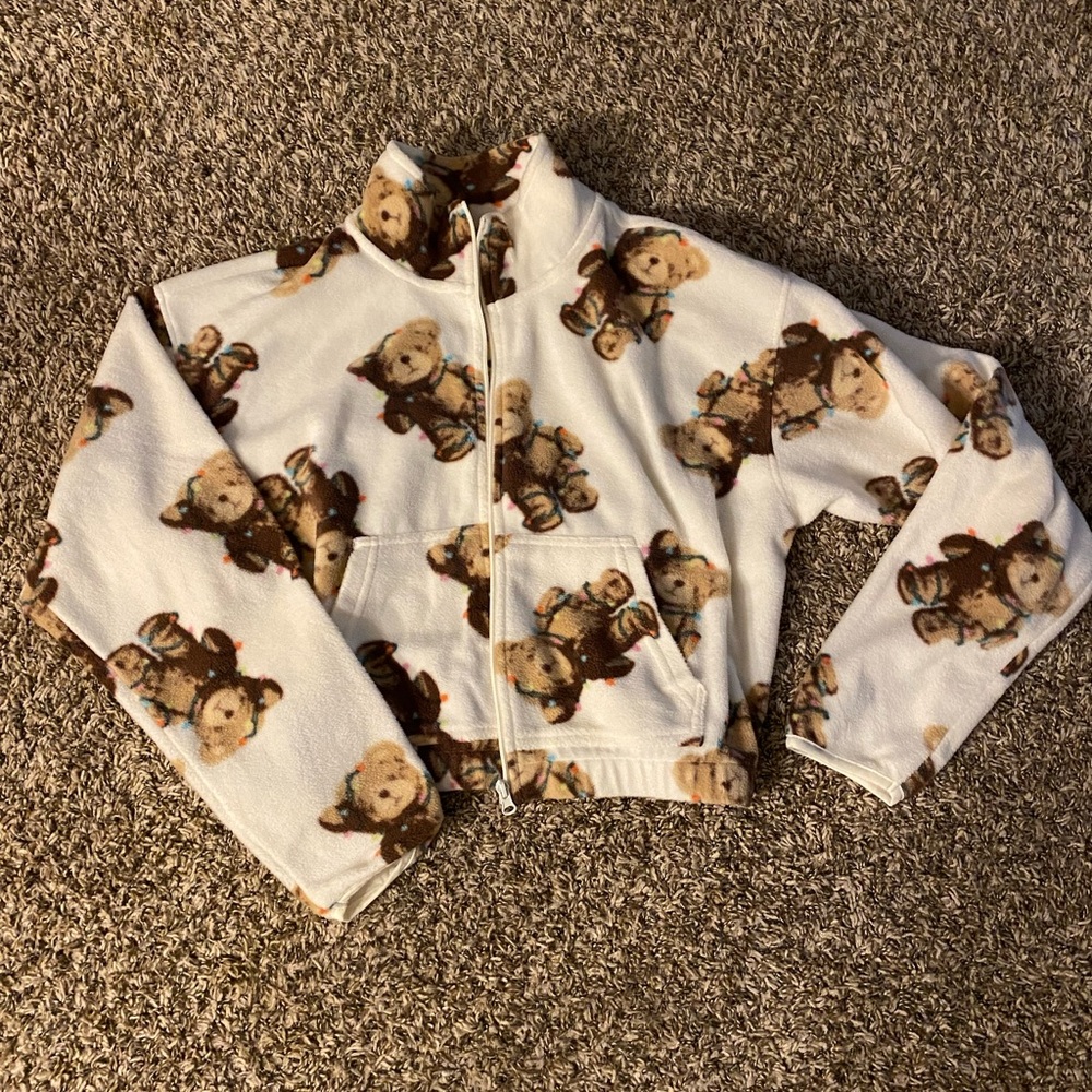 Teddy Bear Print Fleece Jacket